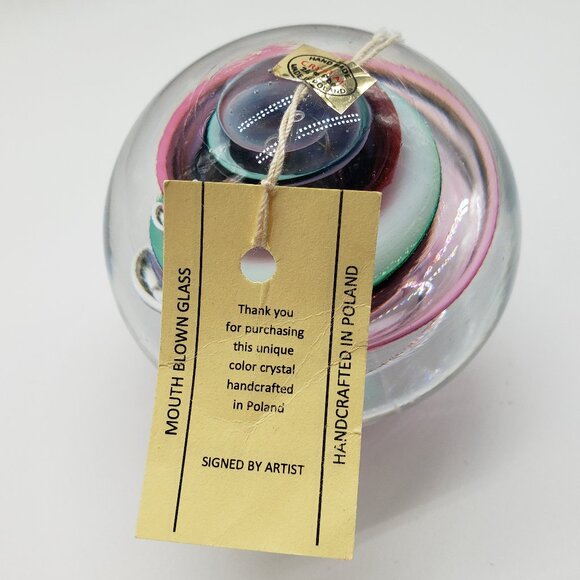 Marian Pyrcak Signed Pink Blue White Swirl 24% Crystal Glass Paperweight - Picture 8 of 8